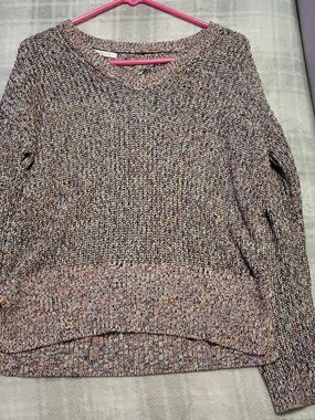 Cozy Multicolor Knit V-Neck Sweater With Cutouts In Back Womens Small